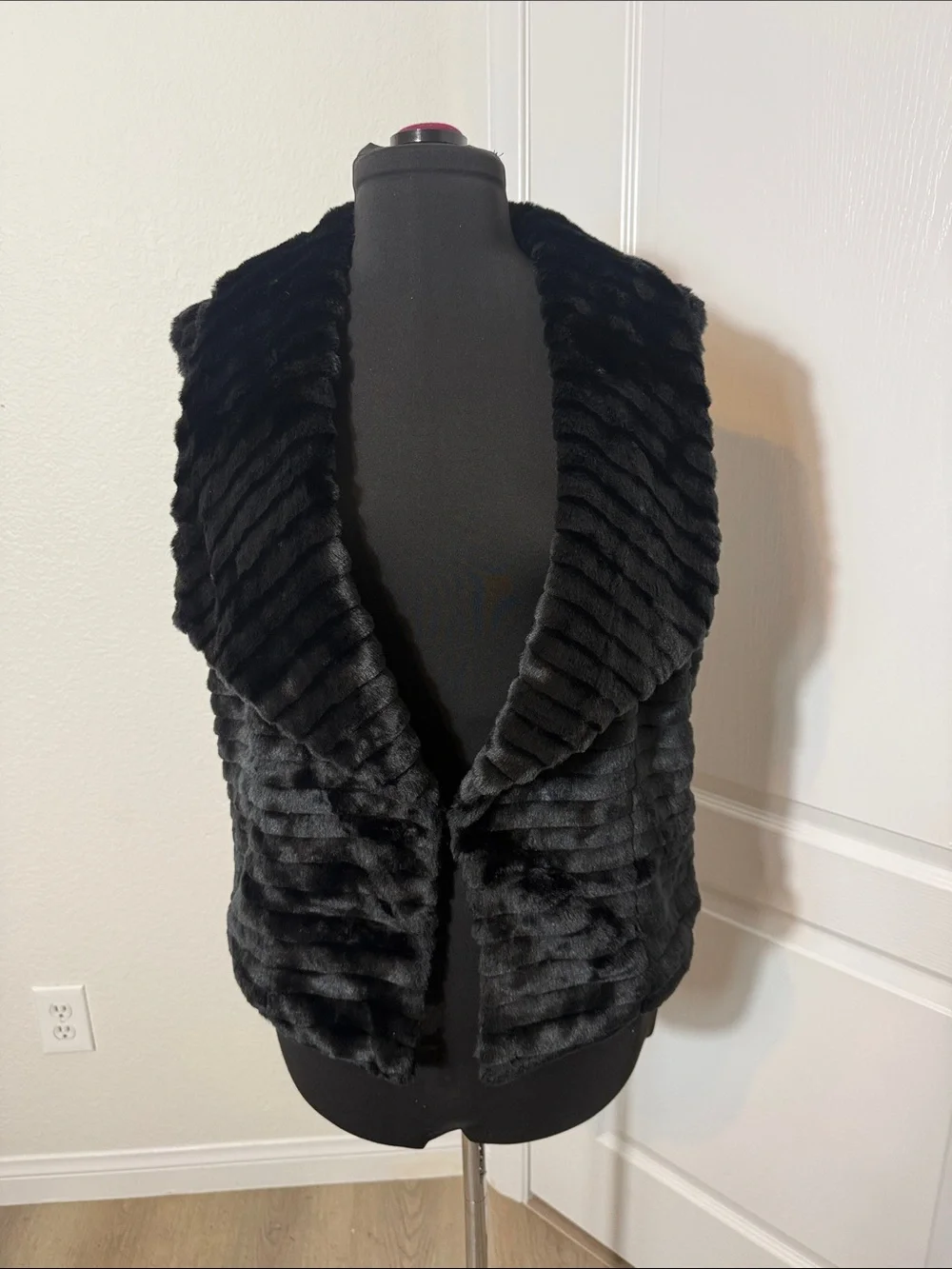 Gorgeous Tribal Black Faux Fur Open Front Vest
